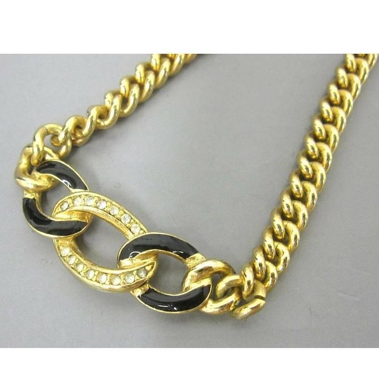 MINT. Vintage Christian Dior golden chain necklace, black and