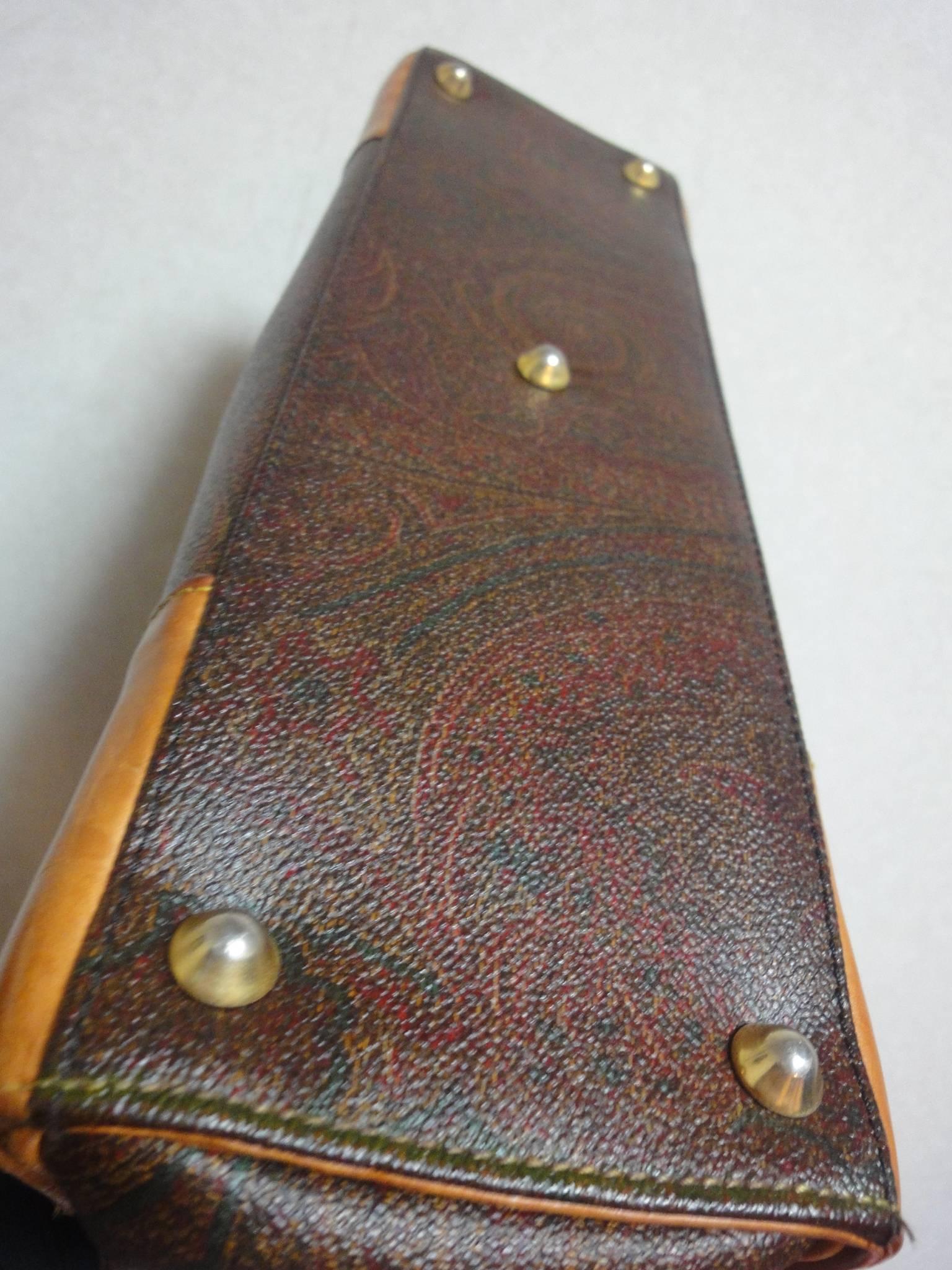 Women's or Men's Vintage ETRO iconic paisley pattern handbag purse with leather shoulder strap