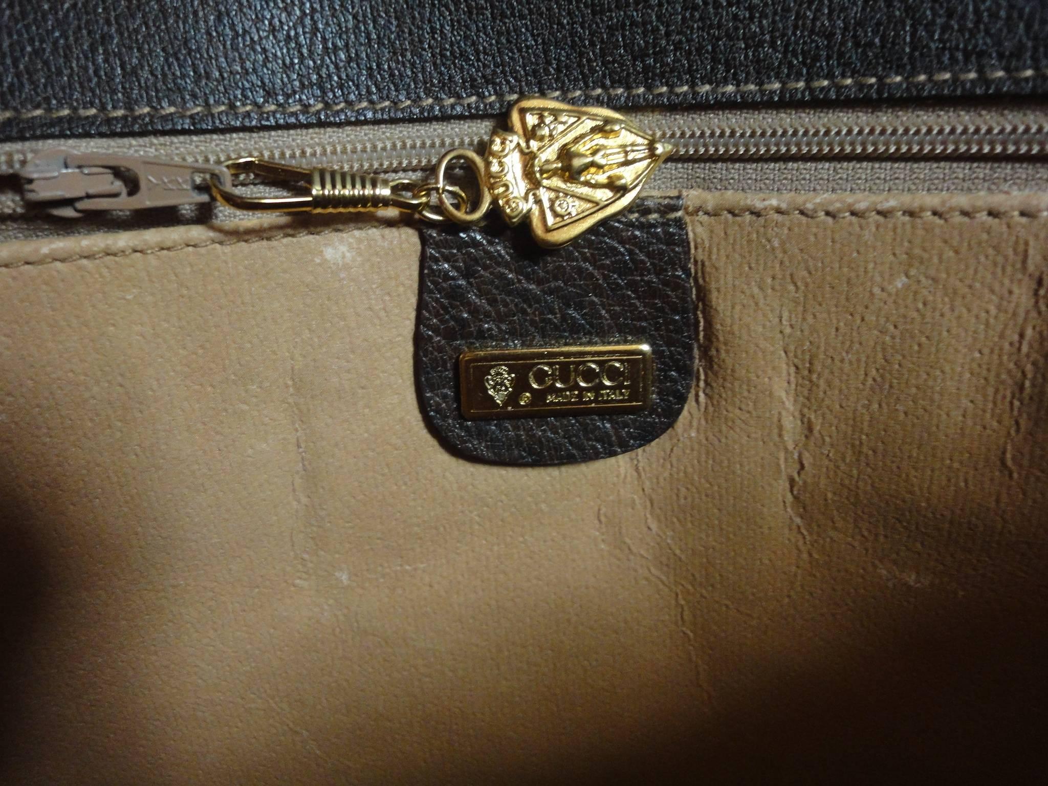 Gray Vintage Gucci monogram large portfolio purse, document case with brown leather