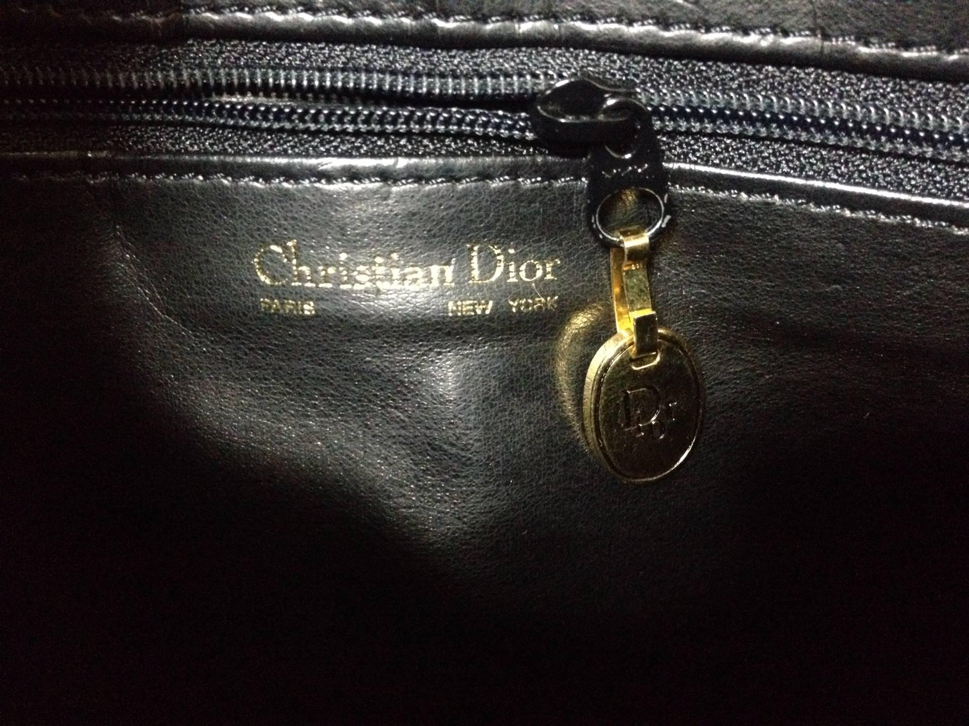 Vintage Christian Dior Vintage black leather clutch purse, mini bag, with chain. In Good Condition In Kashiwa, Chiba