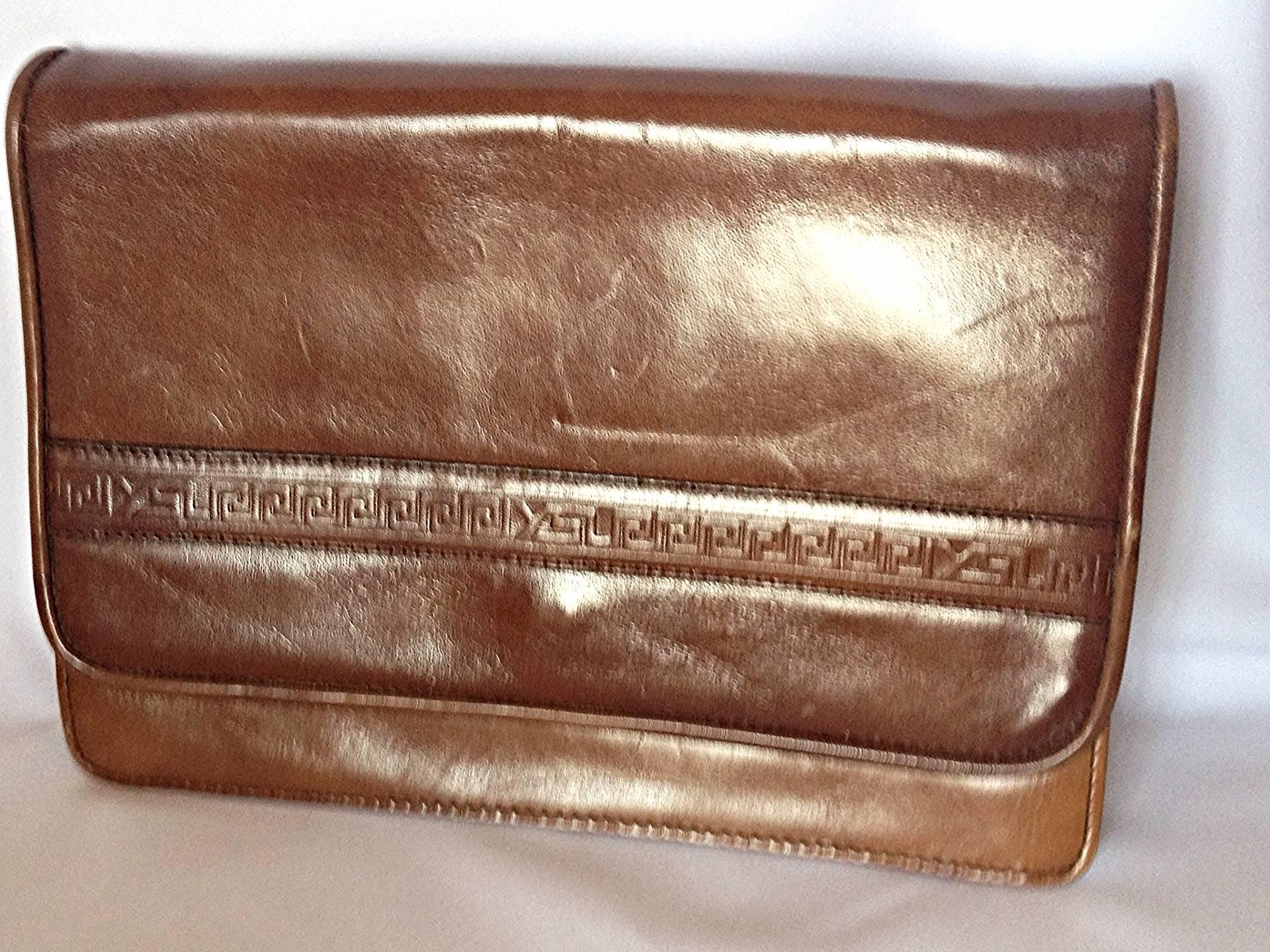 Women's or Men's Vintage Yves Saint Laurent genuine brown leather mini document bag, clutch purse For Sale