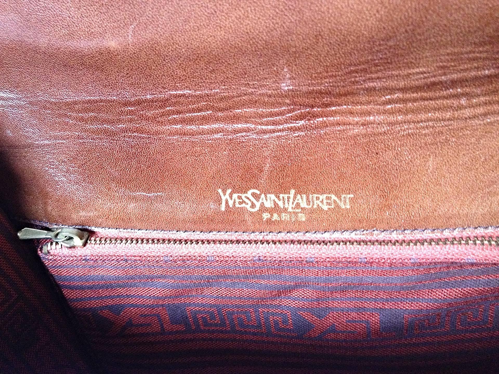 Brown Vintage Yves Saint Laurent genuine brown leather mini document bag, clutch purse For Sale