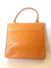 MINT. Vintage Nina Ricci tan brown ostrich-embossed leather handbag purse.