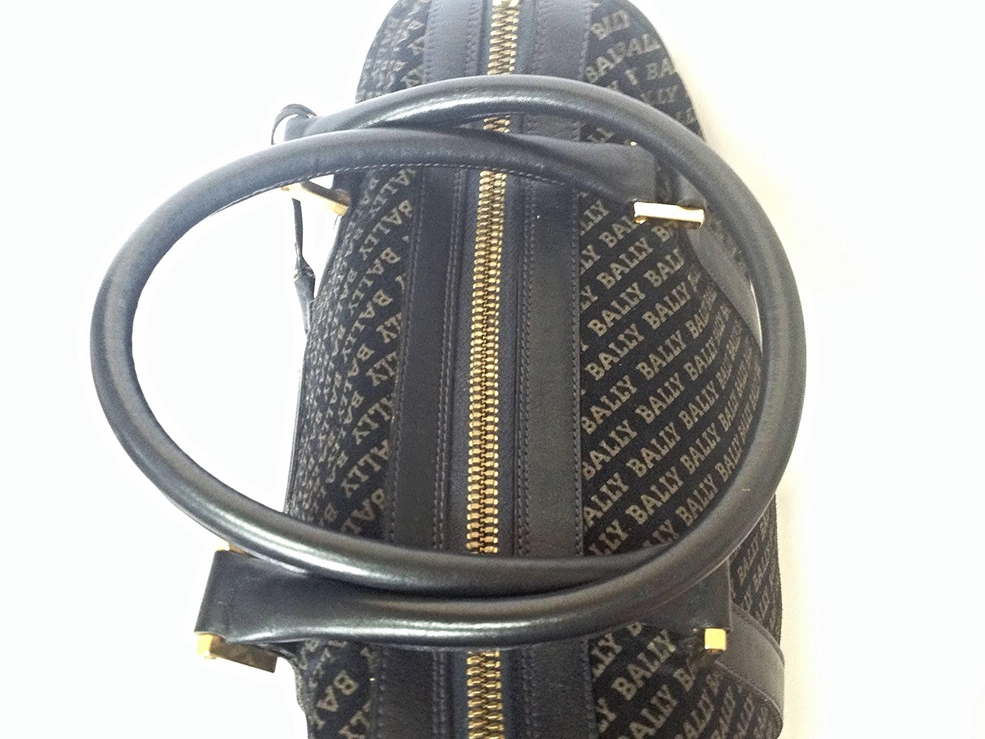 Black Vintage Bally dark navy genuine suede leather mini duffle, speedy type handbag