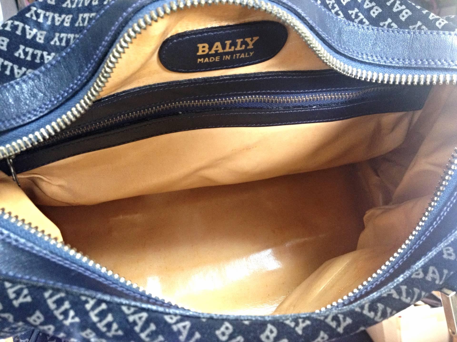 Vintage Bally dark navy genuine suede leather mini duffle, speedy type handbag 3