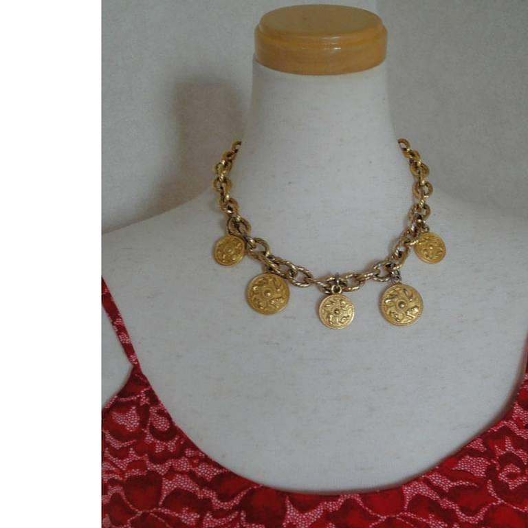 Vintage Salvatore Ferragamo statement necklace with golden round coin shoe charm 2