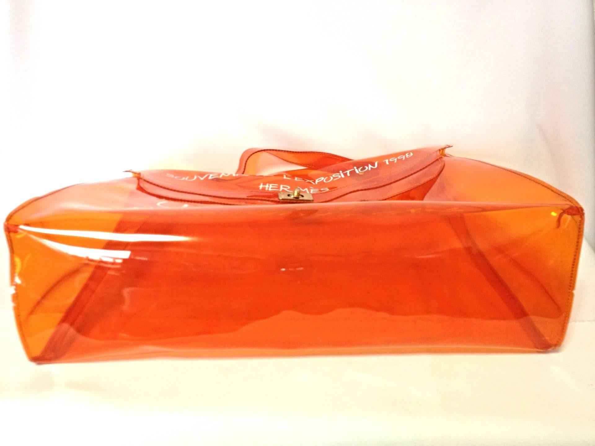 MINT condition. Hermes a rare transparent Vintage orange vinyl Kelly bag 2