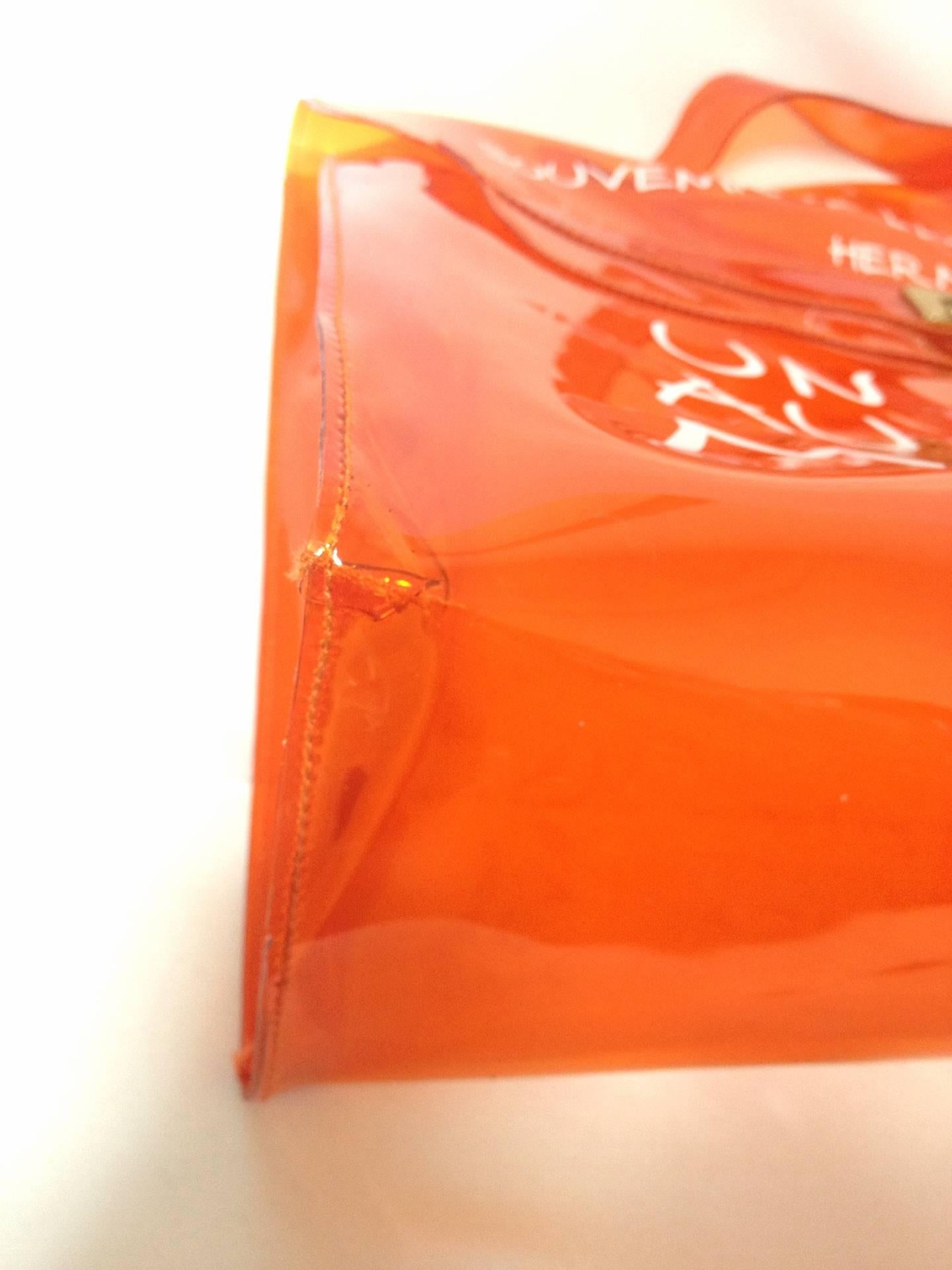 MINT condition. Hermes a rare transparent Vintage orange vinyl Kelly bag 4