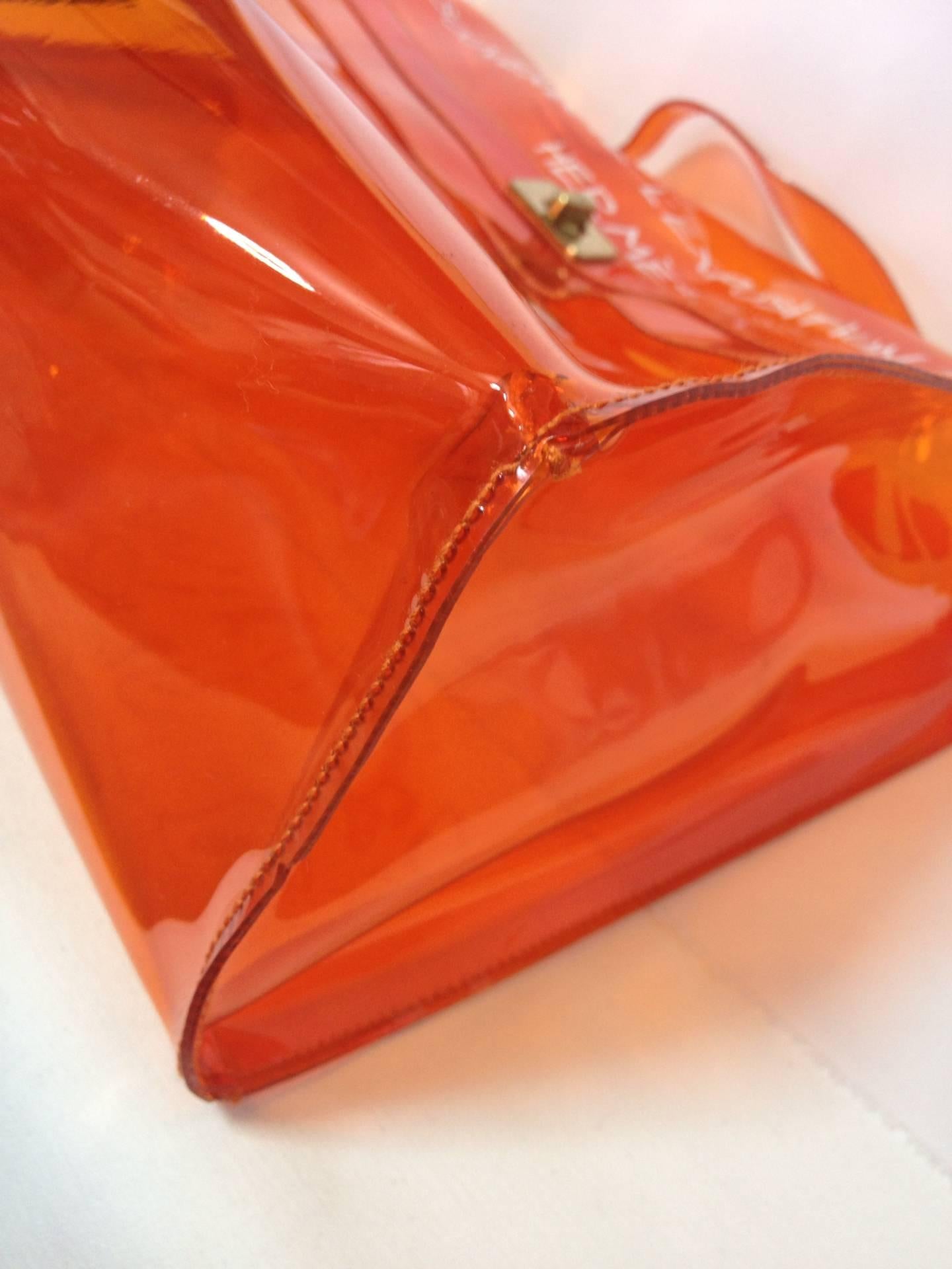 MINT condition. Hermes a rare transparent Vintage orange vinyl Kelly bag 3