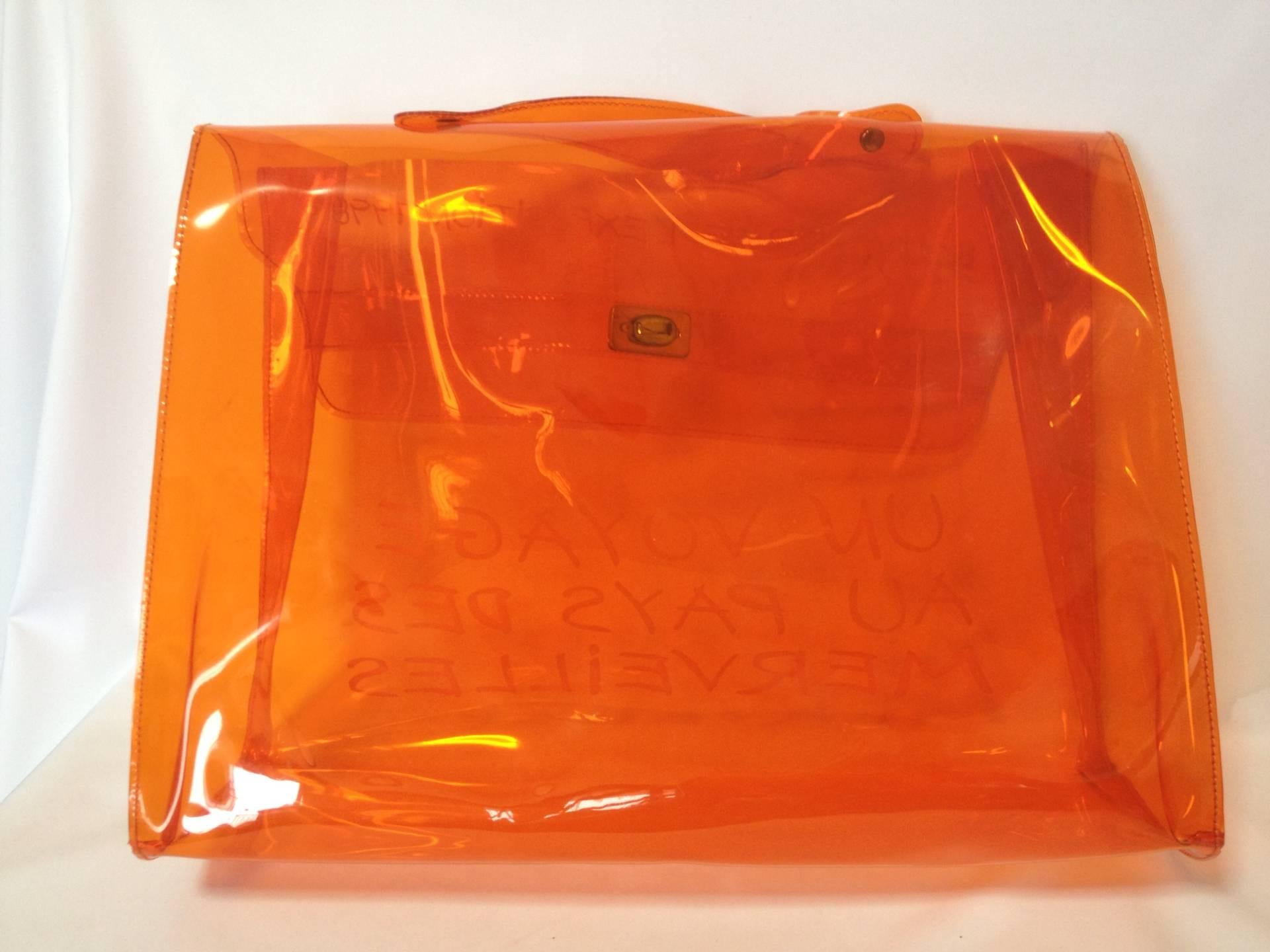 MINT condition. Hermes a rare transparent Vintage orange vinyl Kelly bag In Excellent Condition In Kashiwa, Chiba