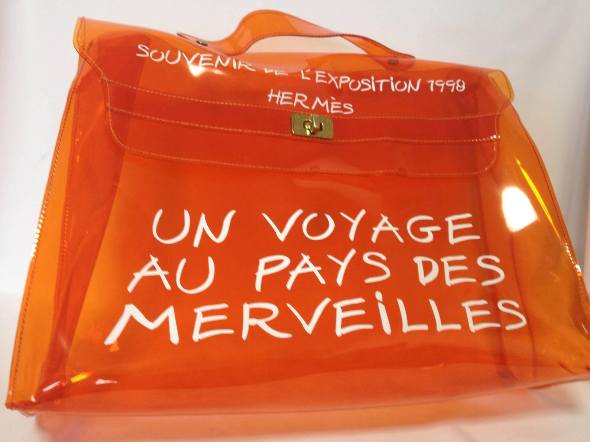 Red MINT condition. Hermes a rare transparent Vintage orange vinyl Kelly bag