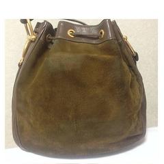 Vintage Gucci genuine brown suede large hobo bucket shoulder bag, horsebit motif