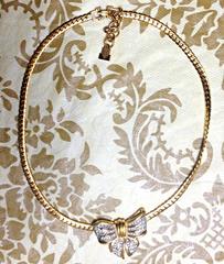Vintage LANVIN golden thick chain statement necklace with large ribbon bow top