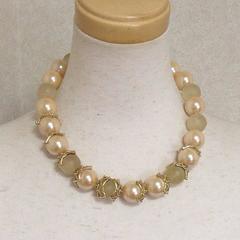 MINT. Vintage Givenchy large white faux pearl and gold tone spider nest necklace