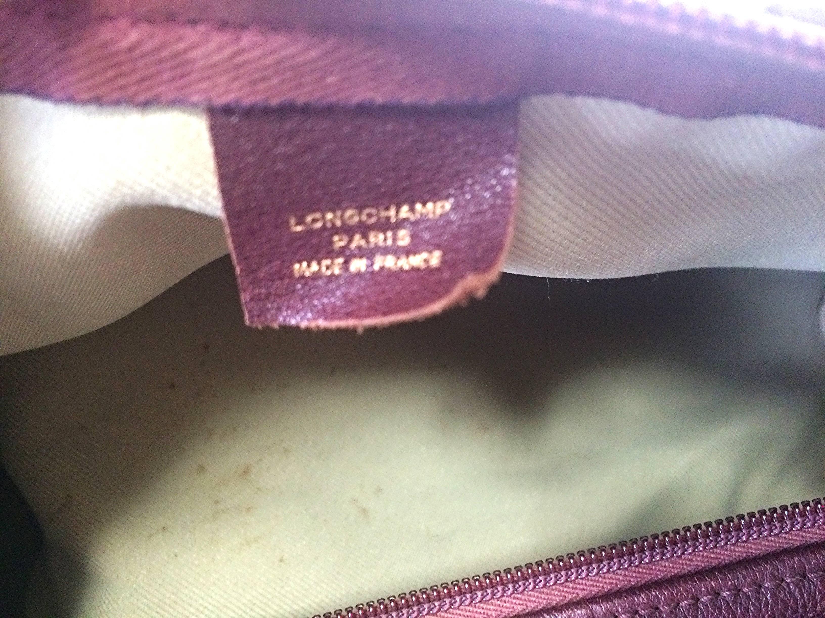 80's Vintage Longchamp rare dark wine leather duffle bag, mini travel purse.  For Sale 2