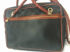 Vintage Bottega Veneta classic black shoulder bag with long brown intrecciato