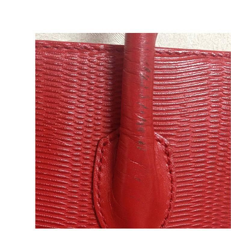 Vintage MCM red lizard embossed leather tote bag with monogram