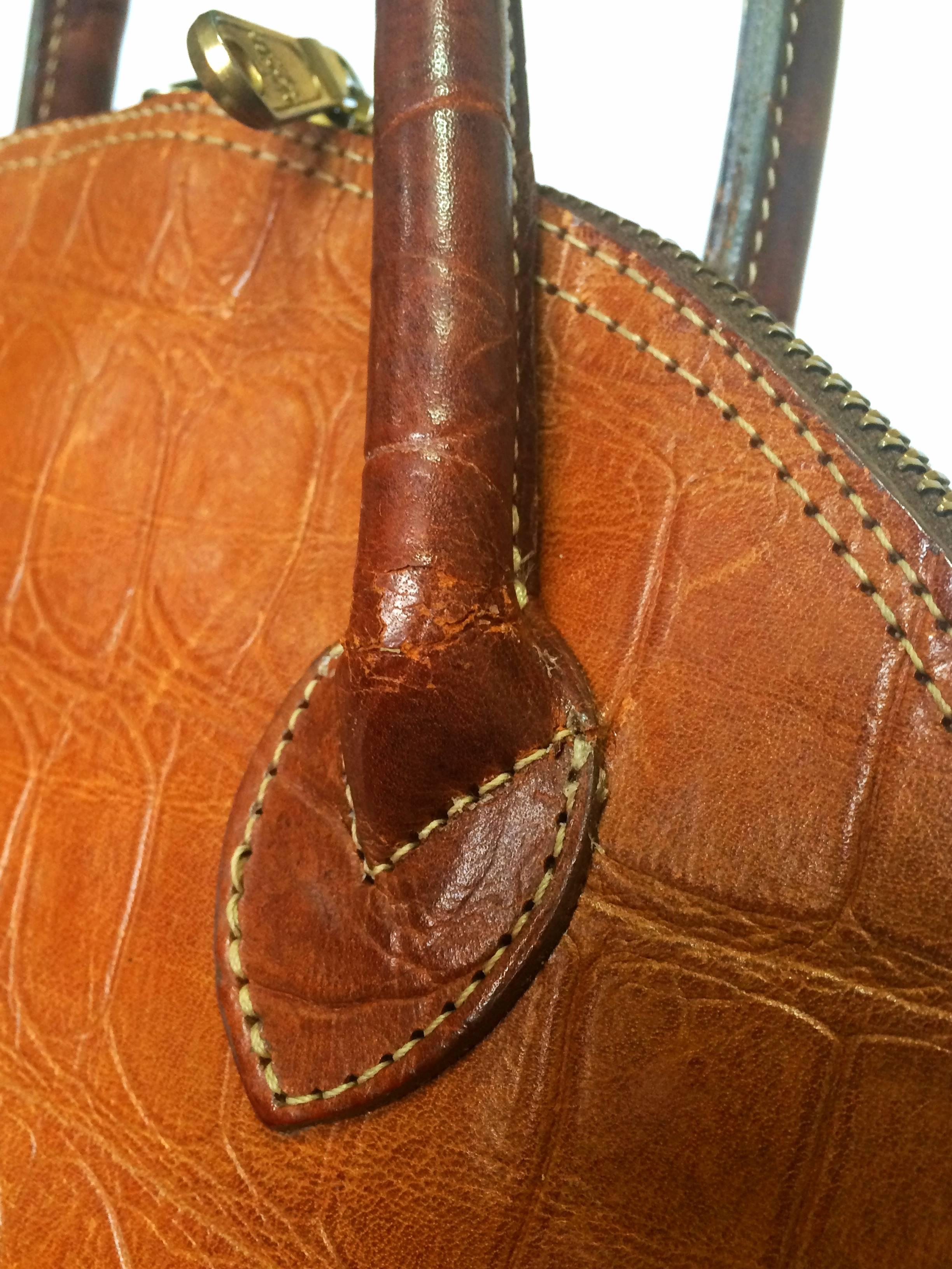Women's Vintage Mulberry croc embossed brown leather mini tote bag. By Roger Saul