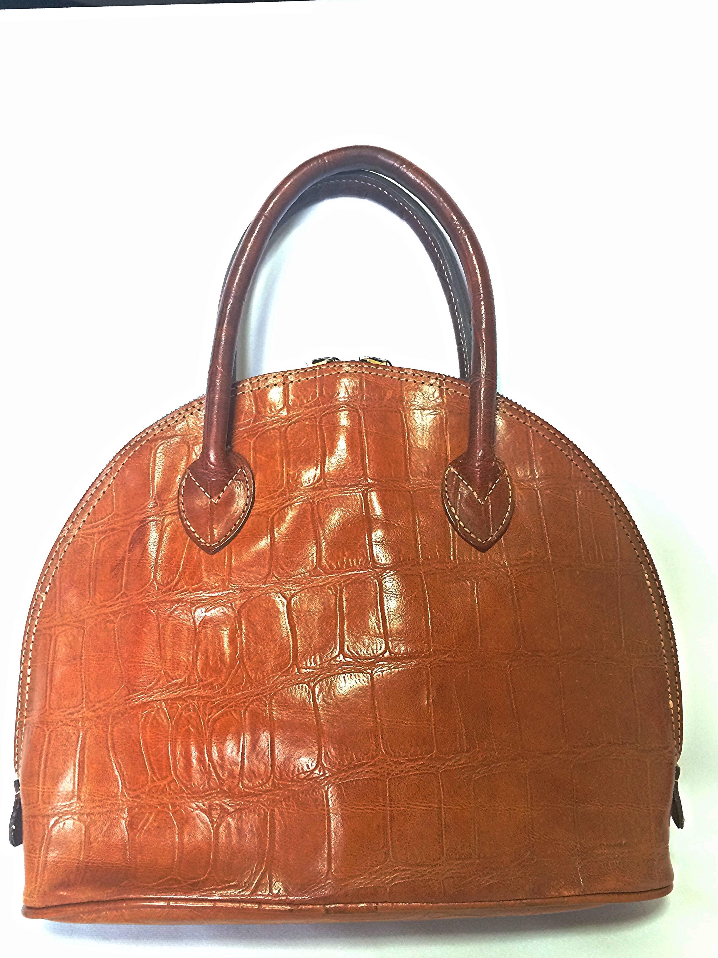 Orange Vintage Mulberry croc embossed brown leather mini tote bag. By Roger Saul