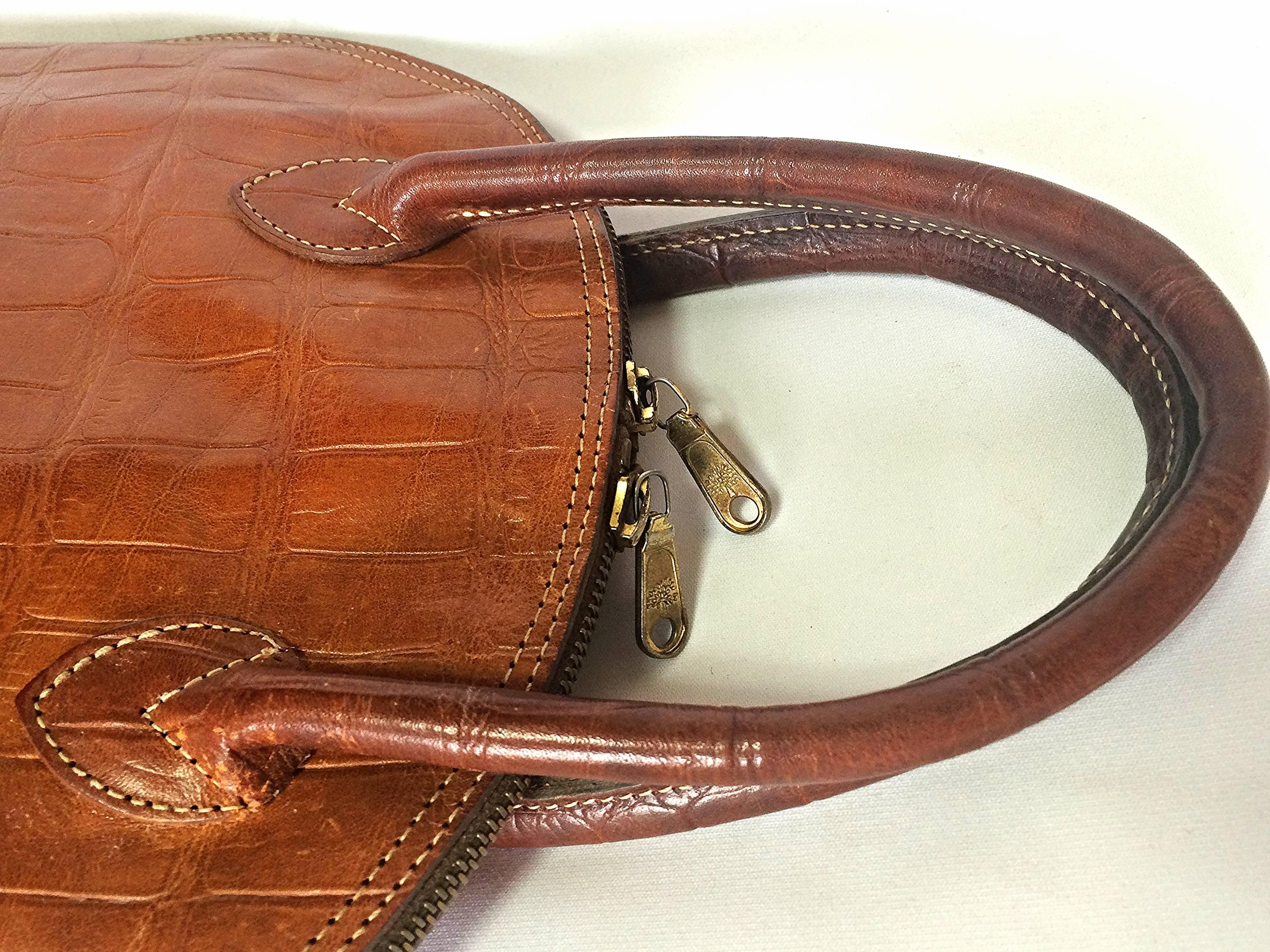 Vintage Mulberry croc embossed brown leather mini tote bag. By Roger Saul 3