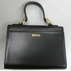 Vintage MOSCHINO black leather handbag in classic kelly purse style. Heart & XO