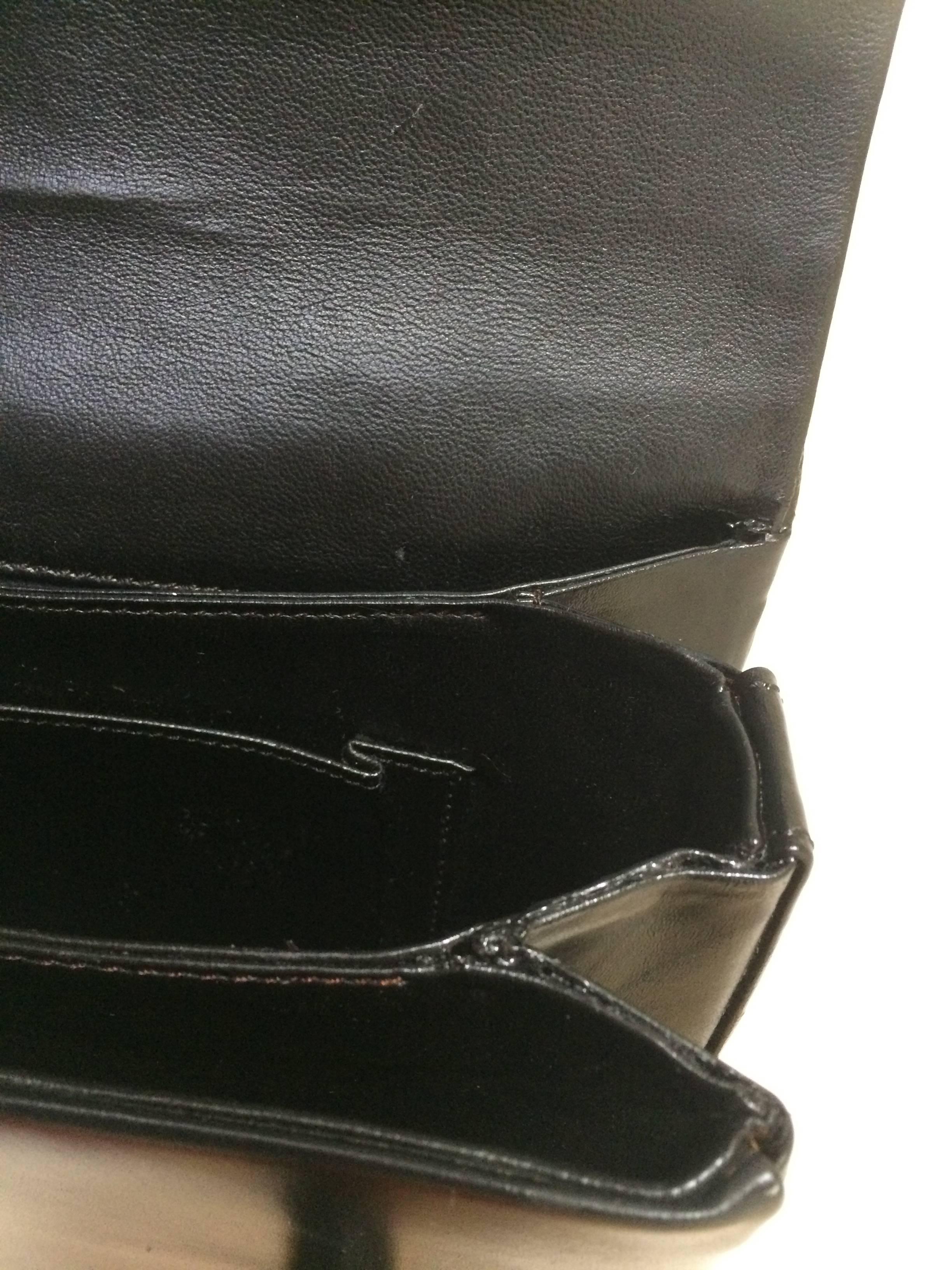 Women's 80's Vintage LANVIN classic black leather shoulder bag, tote bag with gold motif For Sale