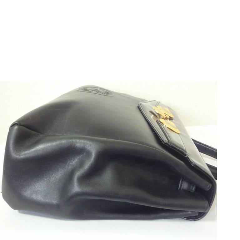 Vintage Gianni Versace genuine black leather Kelly style bag with Sunburst motif 2