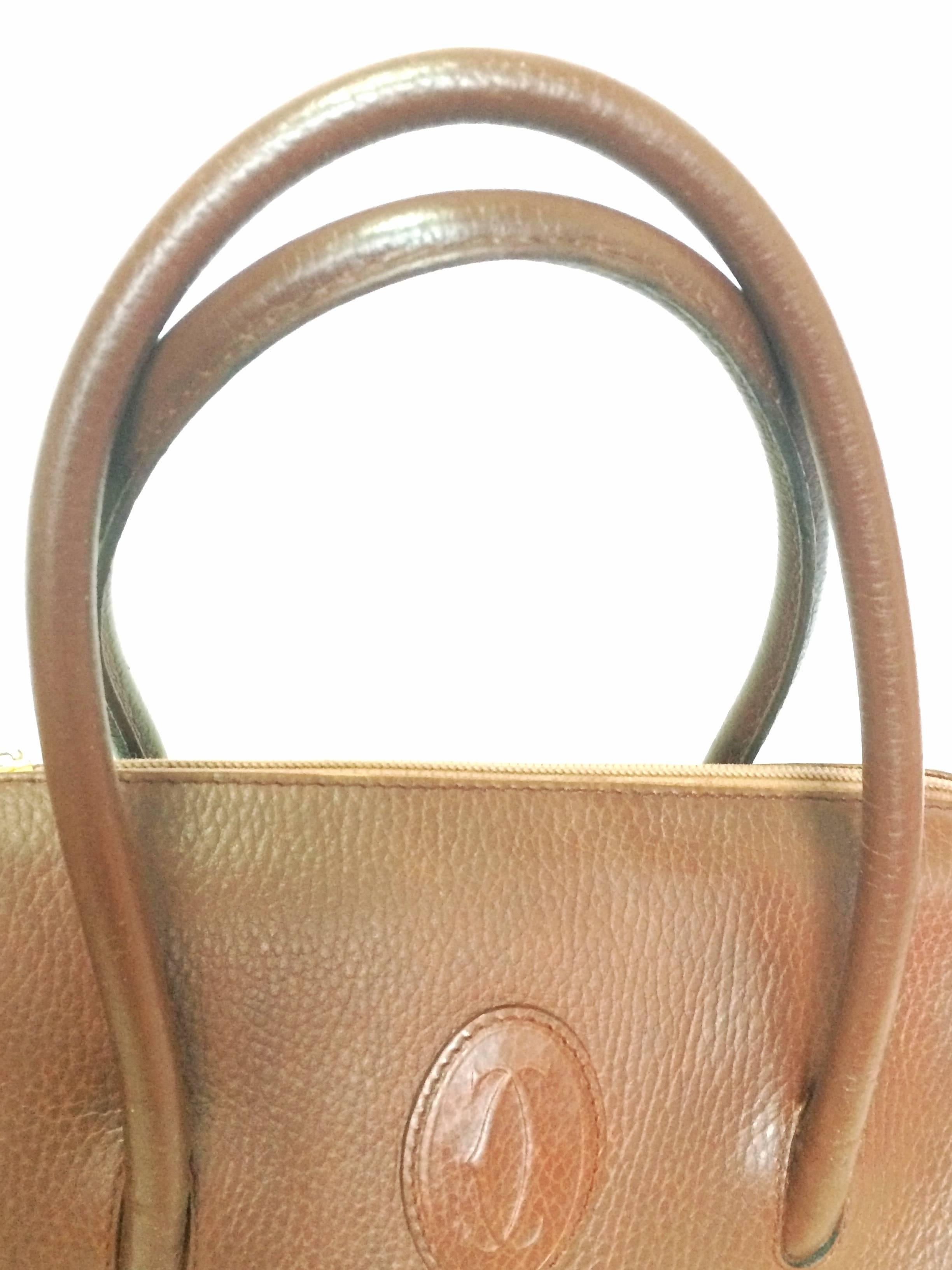 Vintage Cartier classic brown leather handbag with logo.  les must de Cartier 1