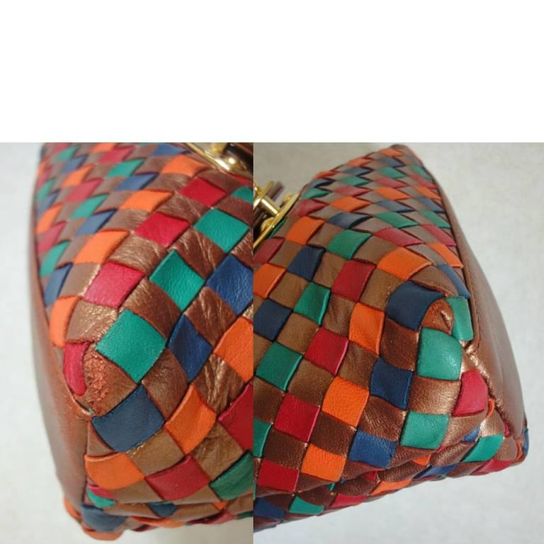Vintage Bottega Veneta intrecciato shoulder bag in bronze, red, orange, & green. 1