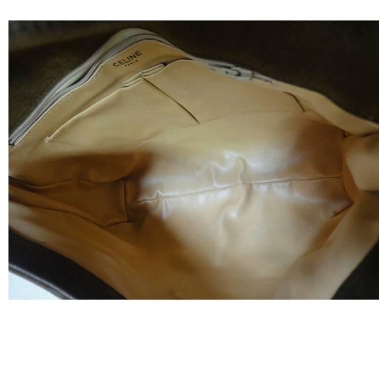 Vintage CELINE genuine suede tanned brown leather shoulder bag, clutch purse. For Sale 2