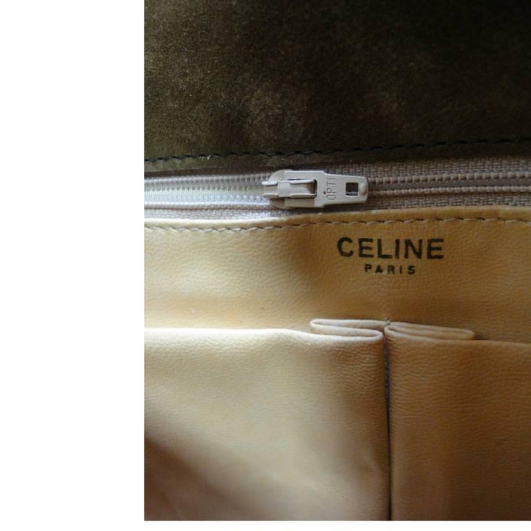 Vintage CELINE genuine suede tanned brown leather shoulder bag, clutch purse. For Sale 3