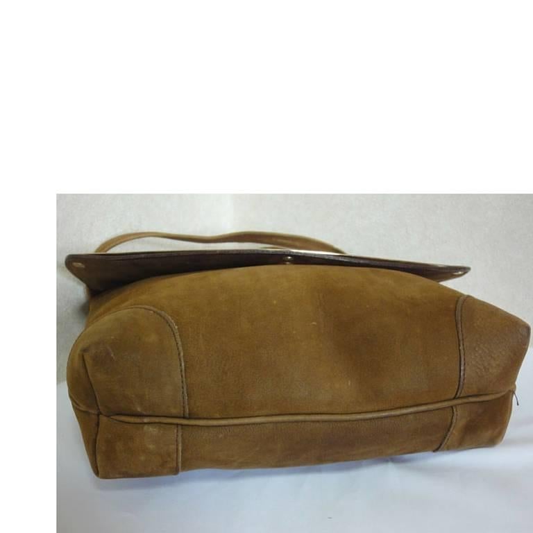 Vintage CELINE genuine suede tanned brown leather shoulder bag, clutch purse. For Sale 1