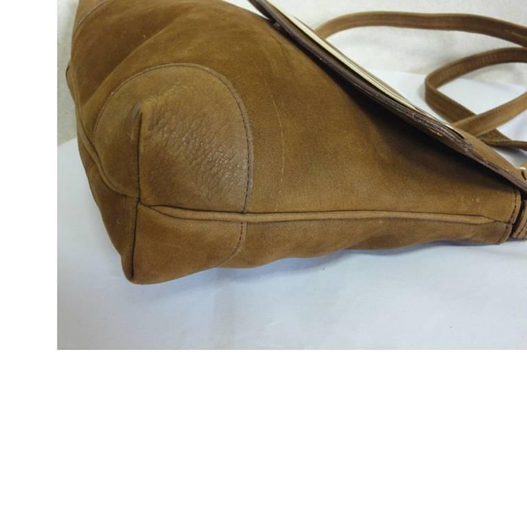 Women's Vintage CELINE genuine suede tanned brown leather shoulder bag, clutch purse. For Sale