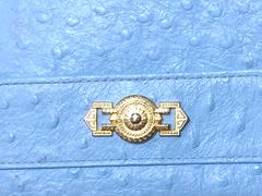 Vintage Gianni Versace ostrich-embossed light blue leather wallet with sunburst