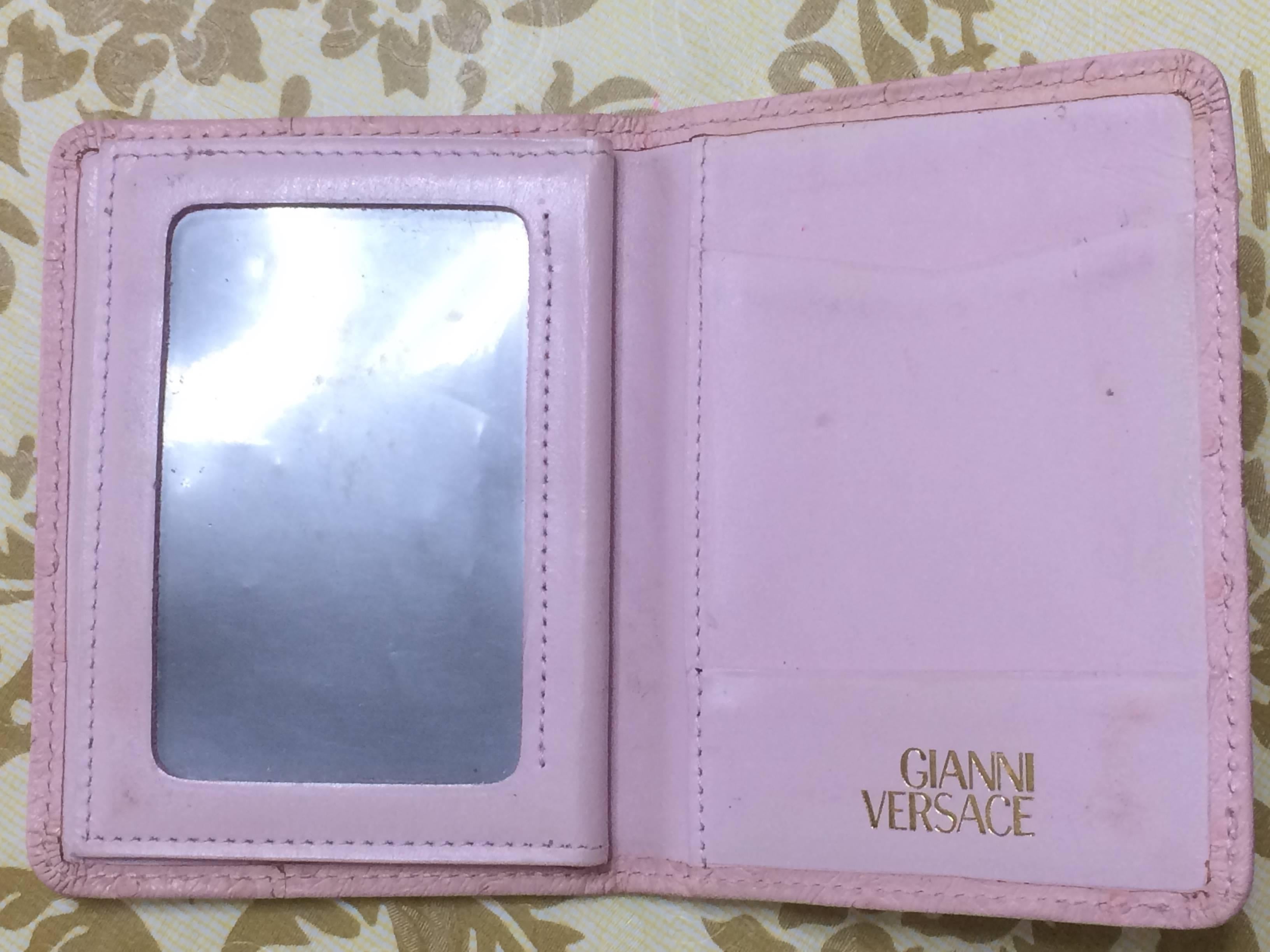 Women's or Men's Vintage Gianni Versace ostrich-embossed pink leather card, id case, card case