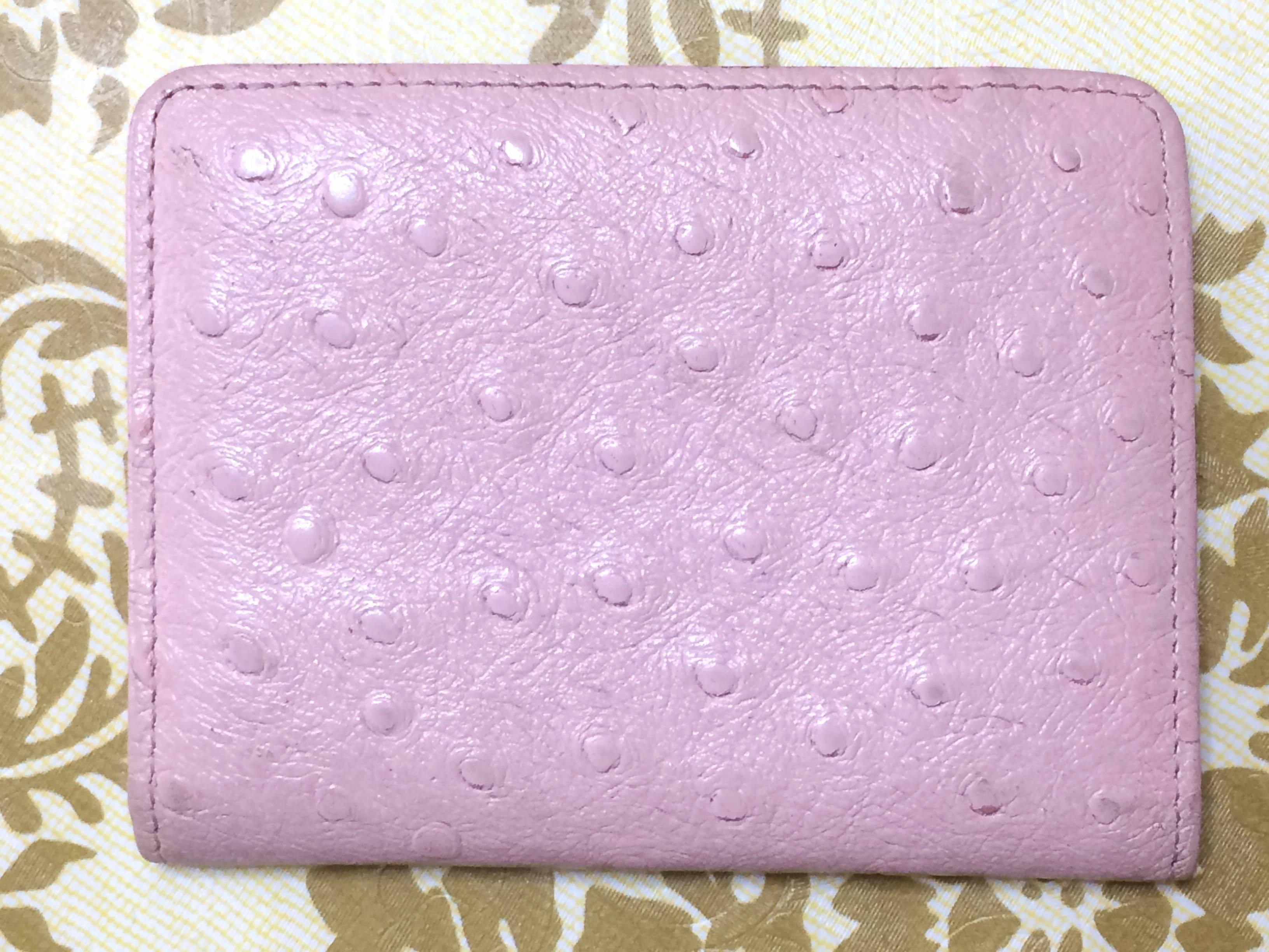 Pink Vintage Gianni Versace ostrich-embossed pink leather card, id case, card case