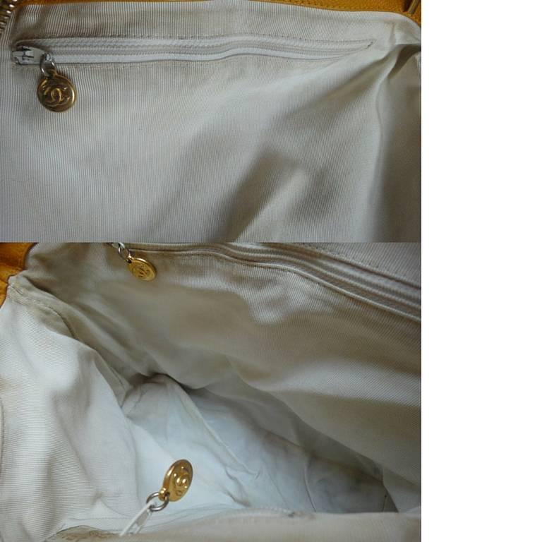 Vintage Chanel yellow caviar leather chain shoulder tote bag with golden CC. For Sale 5
