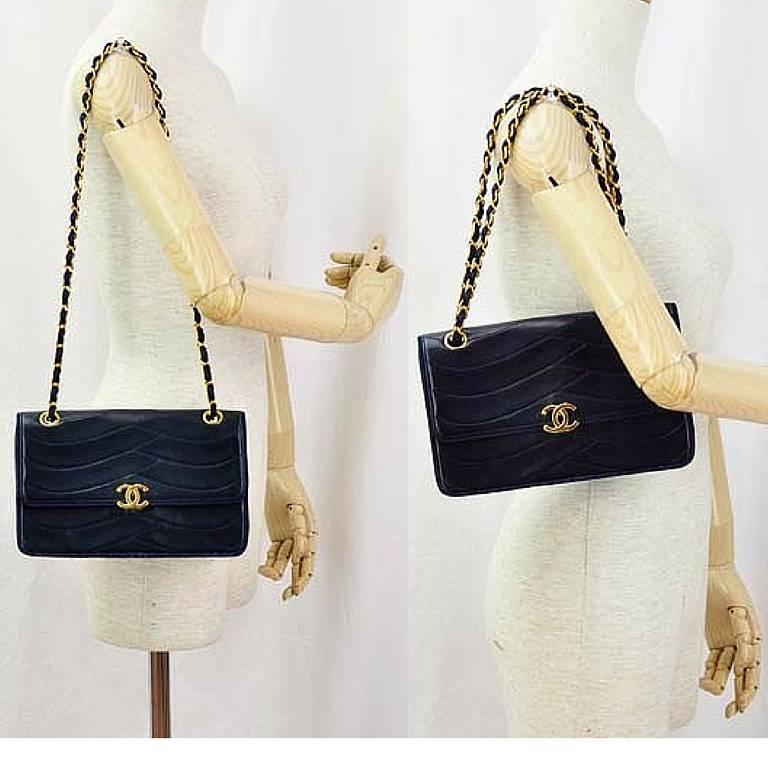 Vintage Chanel navy 2.55 bag in fish scale stitch with matching rope and chains. 1