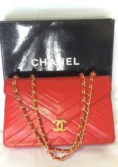 80's vintage CHANEL red V, chevron stitch lambskin classic 2.55 shoulder bag.