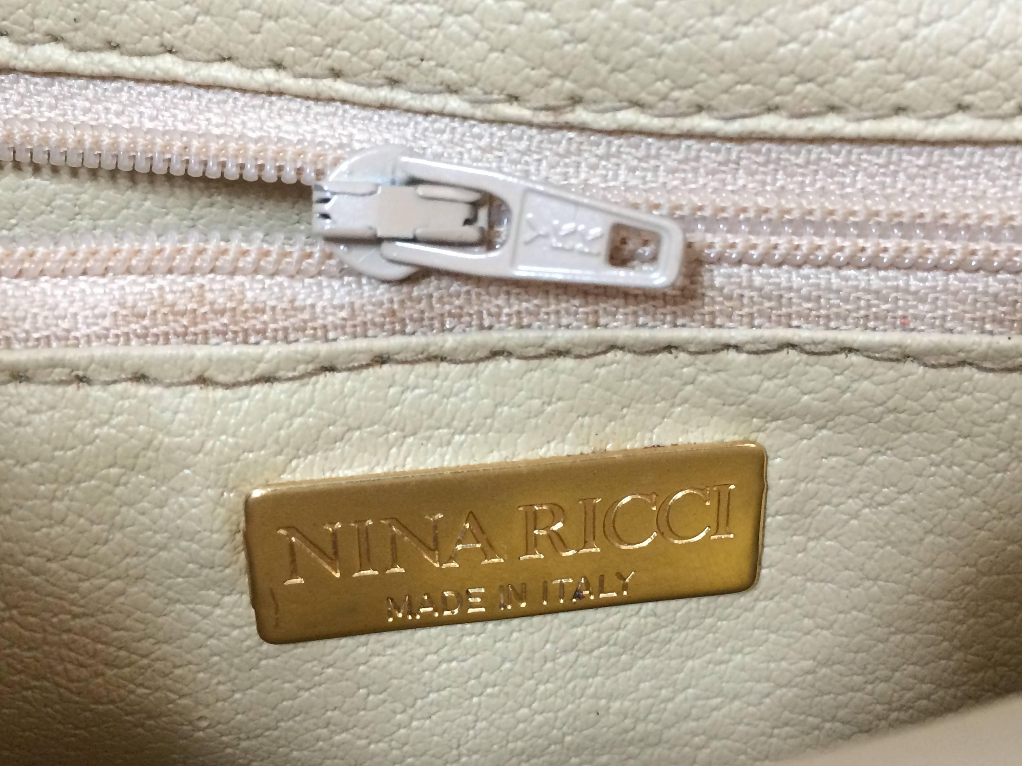 MINT. Vintage Nina Ricci yellow leather handbag purse with shoulder strap. 4