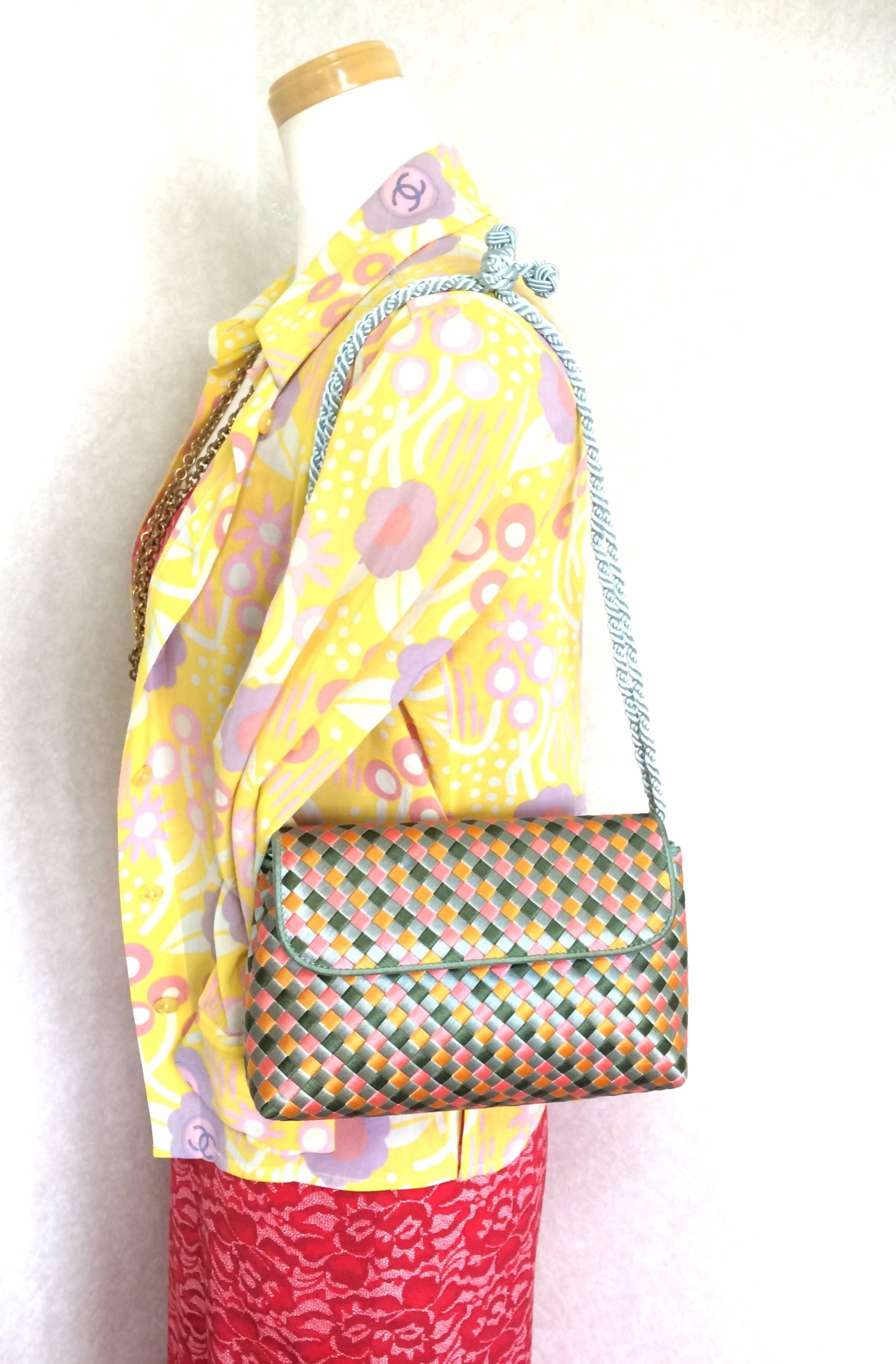 Vintage Bottega Veneta satin intrecciato bag multicolor, pink, blue, green, etc. For Sale 4