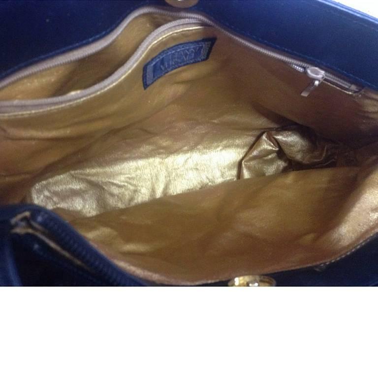 Black Vintage Gianni Versace shoulder tote bag with print of chess, flower, gold, blue