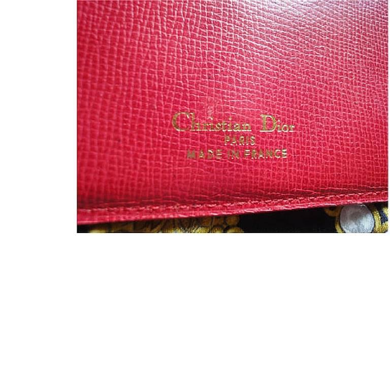 Vintage Christian Dior red genuine leather wallet with gold tone CD charm. For Sale 2