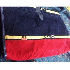 Vintage Roberta di Camerino, Ambassador, red, navy, and beige velvet clutch bag.