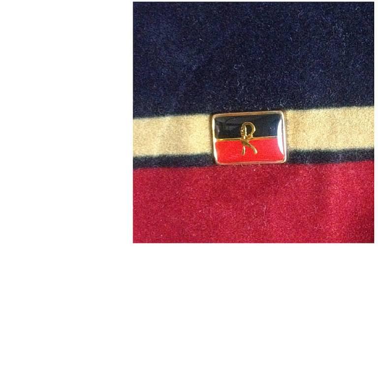 Black Vintage Roberta di Camerino, Ambassador, red, navy, and beige velvet clutch bag. For Sale