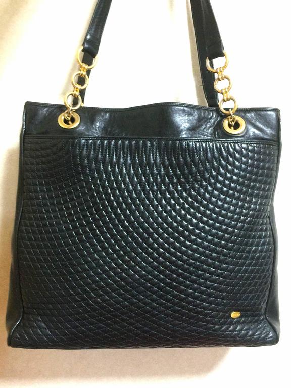 Vintage Bally classic black quilted leather large shopper tote bag with ...