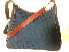 Vintage LANVIN navy logo jacquard shoulder bag with wine, bordeaux leather