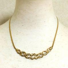 Vintage Givenchy double wave design flap chain necklace with rhinestone crystals