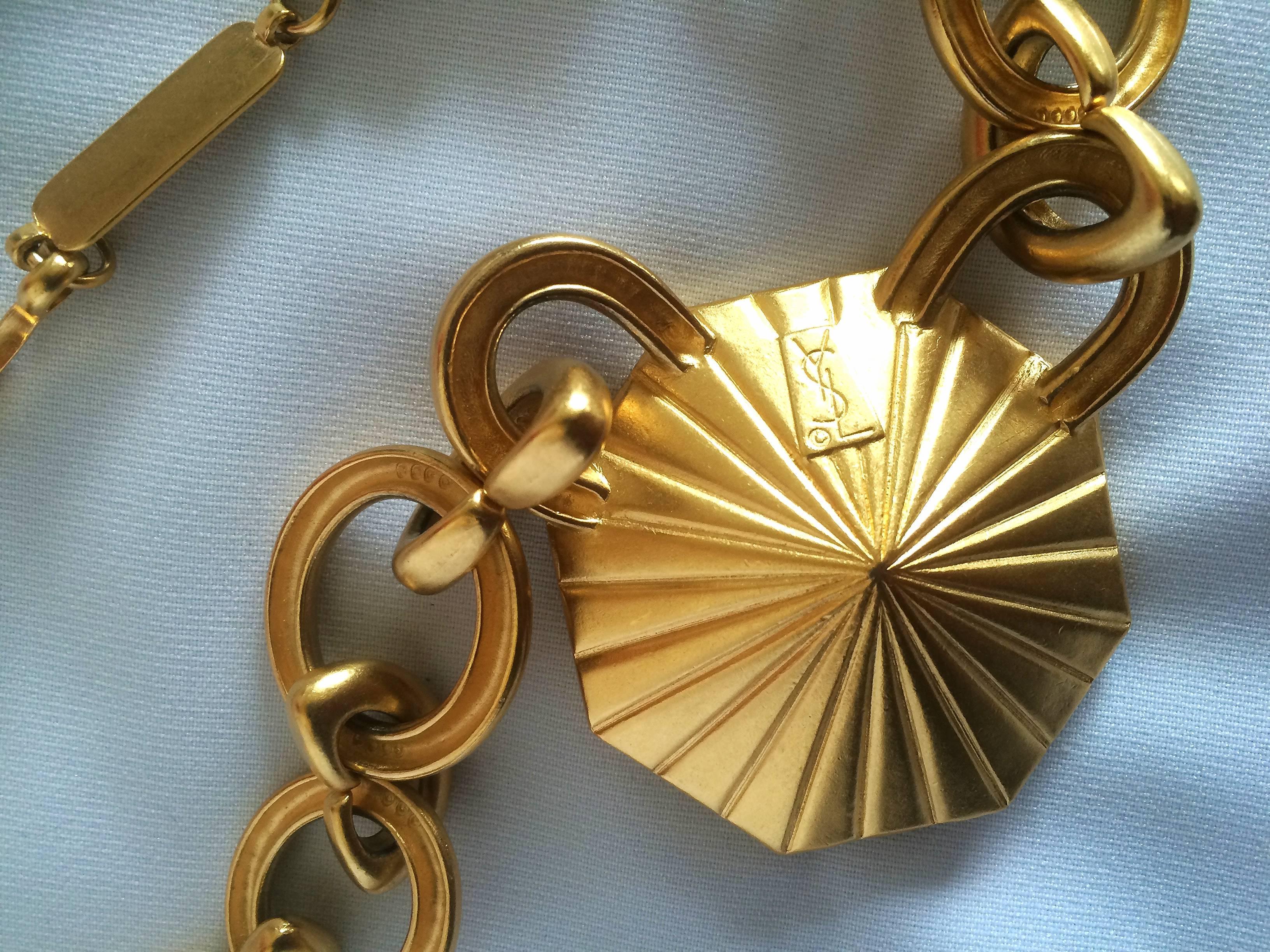 Vintage Yves Saint Laurent golden chain statement necklace with Swarovski stone. 1