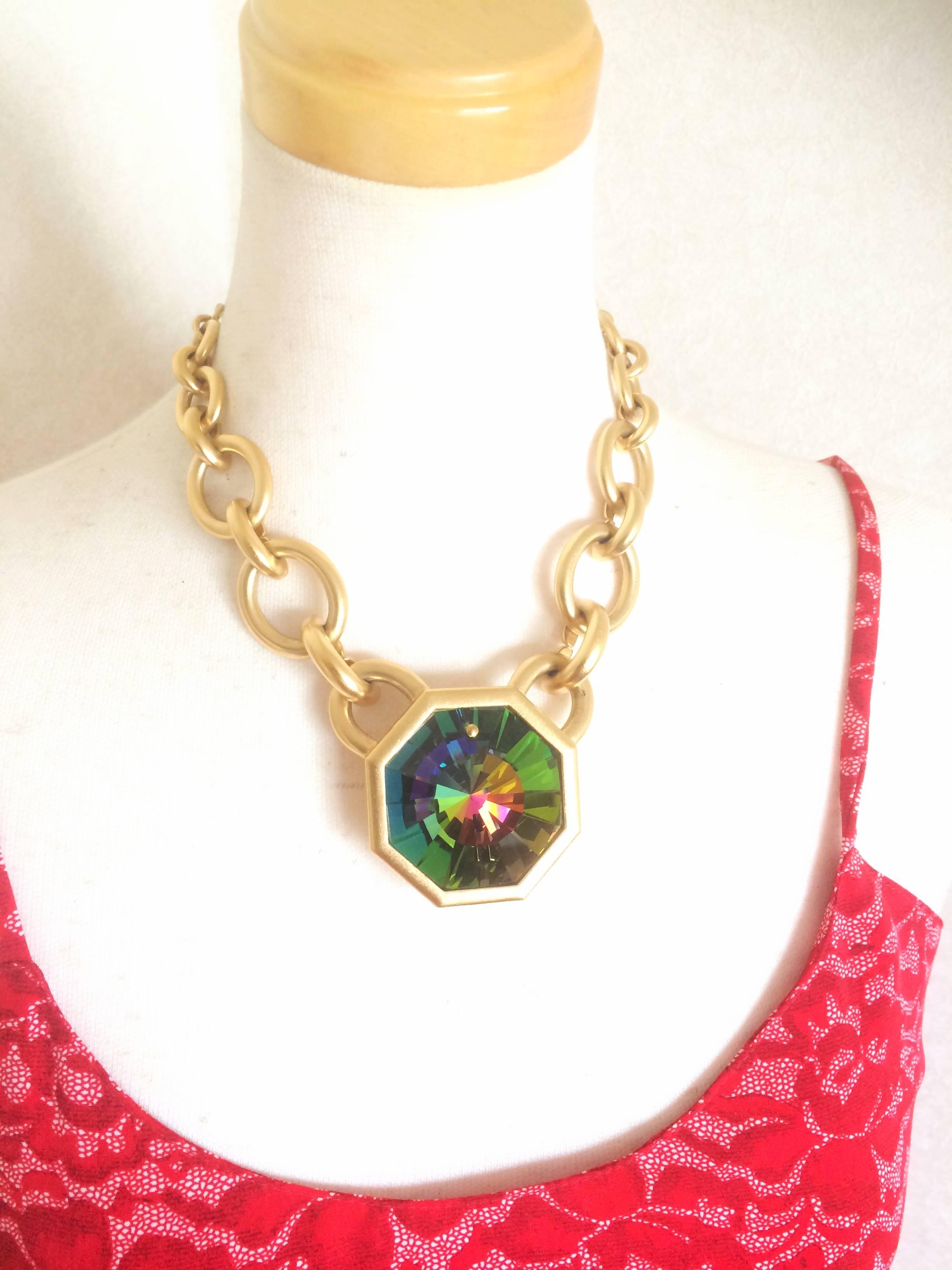 Vintage Yves Saint Laurent golden chain statement necklace with Swarovski stone. 4